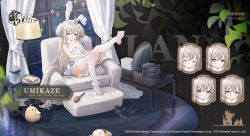 Rule 34 | 1girl, 1other, animal ears, artist request, azur lane, blush, breasts, commentary, english commentary, expression chart, fake animal ears, full body, grey eyes, grey hair, hair ornament, highres, leg up, leotard, long hair, looking at viewer, manjuu (azur lane), official alternate costume, official art, playboy bunny, rabbit ears, thighhighs, umikaze (azur lane), umikaze (soft and fluffy therapy) (azur lane), white thighhighs