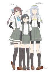 Rule 34 | &gt;:/, 10s, 3girls, :/, arm warmers, asagumo (kancolle), asashio (kancolle), bike shorts, black eyes, black hair, blue hair, brown eyes, brown hair, closed eyes, dated, fingers together, full body, hair rings, height difference, kantai collection, kawashina (momen silicon), kneehighs, multiple girls, neckerchief, pleated skirt, school uniform, skirt, socks, standing, suspenders, swept bangs, thigh strap, twintails, v-shaped eyebrows, white background, yamagumo (kancolle)
