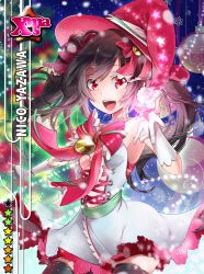 Rule 34 | 10s, 1girl, bell, black hair, bow, character name, christmas tree, dress, gloves, hair ribbon, hat, highres, love live!, love live! school idol project, open mouth, red eyes, ribbon, smile, solo, star (symbol), teeth, thighhighs, tree, twintails, yazawa nico, yukinokoe, zettai ryouiki