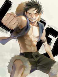 Rule 34 | 1boy, bad id, bad pixiv id, black hair, clenched hand, hat, highres, linrereren, male focus, monkey d. luffy, one piece, scar, short hair, solo, straw hat