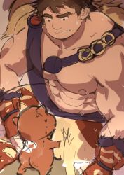 Rule 34 | 2boys, abs, absurdres, ass, bara, bare pectorals, brown hair, bulge, facial hair, fate/grand order, fate (series), highres, imminent fellatio, large pectorals, male focus, manly, masayoshi togashi (alu379), multiple boys, muscular, nipples, orion (bear) (fate), paid reward available, pectorals, sketch, smile, super orion (fate), thick eyebrows, topless male