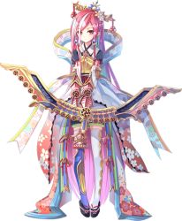 Rule 34 | 1girl, absurdly long hair, bow (weapon), full body, hair ornament, hair over one eye, holding, holding bow (weapon), holding weapon, jurakudai (oshiro project), long hair, official art, oshiro project:re, oshiro project:re, pink hair, red eyes, sho (runatic moon), solo, thighhighs, transparent background, very long hair, weapon, white thighhighs