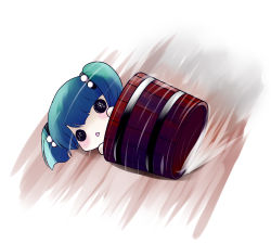 Rule 34 | 1girl, bucket, chibi, female focus, green hair, in bucket, in container, kisume, o o, rolling, solo, touhou, twintails, yume shokunin
