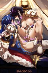 Rule 34 | 1boy, 1girl, aqrisu, armor, assertive female, black hair, blue hair, blush, breasts, cape, clothed male nude female, commission, commissioner upload, couple, cowgirl position, cum, earrings, eye contact, face-to-face, female pubic hair, femdom, fire emblem, fire emblem: genealogy of the holy war, girl on top, hair down, heart, hetero, highres, imminent kiss, jewelry, larcei (fire emblem), large breasts, long hair, looking at another, male pubic hair, medium breasts, navel, nintendo, nipples, noses touching, nude, open mouth, penis, pubic hair, pussy, seliph (fire emblem), sex, short hair, spread legs, squatting cowgirl position, staring, steam, straddling, tent, vaginal