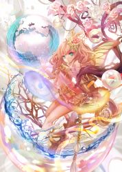 Rule 34 | 1girl, bad id, bad pixiv id, blonde hair, blue eyes, branch, bubble, butterfly wings, flower, globe, hair ornament, insect wings, long hair, looking at viewer, original, rose, solo, torino aqua, water, wings