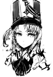 Rule 34 | 1girl, absurdres, greyscale, hat, highres, long hair, marching band, medal, merpperoni, monochrome, neckwear request, one side up, pengin pina, prism project, sketch, solo, virtual youtuber
