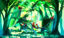 Rule 34 | claws, closed mouth, colored sclera, commentary request, creatures (company), day, forest, from side, game freak, gen 3 pokemon, grass, highres, mega pokemon, mega sceptile, nature, nintendo, no humans, outdoors, pecohophop, pokemon, pokemon (creature), red sclera, sceptile, solo, standing, tree, yellow eyes