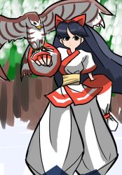 Rule 34 | 1girl, ainu clothes, blue hair, breasts, clenched hand, fingerless gloves, forest, gloves, grey eyes, hair ribbon, highres, legs, long hair, looking at viewer, mamahaha, nakoruru, nature, pants, ribbon, samurai spirits, small breasts, snk, snow, the king of fighters, thighs, very long hair