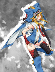 Rule 34 | 1boy, adapted costume, arc system works, bandaid, black thighhighs, blonde hair, blue eyes, bow, bridal gauntlets, bridget (guilty gear), embellished costume, fingerless gloves, gloves, guilty gear, habit, hat, kyouhei, male focus, necktie, nun, one eye closed, open clothes, shirt, short hair, sidelocks, single glove, smile, solo, thighhighs, tongue, tongue out, trap, unzipped, wink, zettai ryouiki, zipper