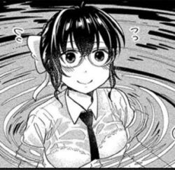 Rule 34 | 1girl, asphyxiation, bow, breasts, cover, cover page, covered navel, manga cover, monochrome, non-web source, partially submerged, pool, poolside, ripples, school uniform, tie, water, wet, wet clothes, yuki nee-chan no kan-nou gokko