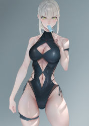 Rule 34 | 1girl, artoria pendragon (all), artoria pendragon (fate), bare shoulders, black one-piece swimsuit, blonde hair, blush, breasts, cleavage, fate/grand order, fate (series), highres, imizu (nitro unknown), large breasts, long hair, looking at viewer, navel, one-piece swimsuit, saber alter, solo, swimsuit, thighs, yellow eyes