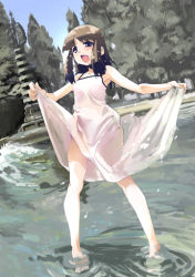 Rule 34 | 1girl, clothes lift, dress, lifting own clothes, original, skirt, skirt lift, solo, wet, wet clothes, yoshihara maito