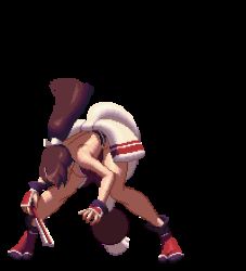 Rule 34 | animated, animated gif, bare legs, breasts, brown hair, cleavage, high ponytail, japanese clothes, king of fighters xiii, large breasts, long hair, lowres, ninja, no bra, pelvic curtain, pixel art, ponytail, revealing clothes, shiranui mai, sideboob, tabi, the king of fighters, the king of fighters xiii