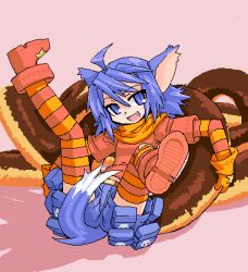 Rule 34 | animal ears, blue hair, boots, character request, lowres, shorts, striped legwear, tagme, tail, thighhighs