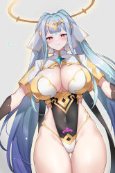 Rule 34 | 1girl, :q, absurdres, aqua hair, black leotard, breasts, capelet, cleavage, closed mouth, covered navel, cowboy shot, epic seven, gluteal fold, gold trim, hairband, halo, heart, heart-shaped pupils, highres, incoming hug, large breasts, leotard, long hair, looking at viewer, naughty face, red eyes, roana (epic seven), serin199, smile, solo, standing, symbol-shaped pupils, thigh gap, thighs, tongue, tongue out, twintails, very long hair