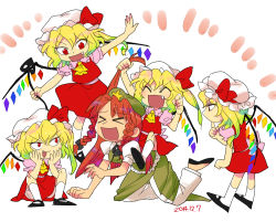Rule 34 | &gt;:d, &gt; &lt;, 5girls, :d, > <, all fours, bad id, bad pixiv id, blonde hair, dated, closed eyes, fang, flandre scarlet, furukawa (yomawari), grabbing another&#039;s hair, hat, hong meiling, laevatein, mob cap, multiple girls, multiple persona, on person, open mouth, playing, red eyes, red hair, riding, smile, squatting, star (symbol), touhou, v-shaped eyebrows, xd