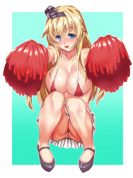 Rule 34 | 1girl, absurdres, alternate costume, bikini, blonde hair, blue eyes, braid, breasts, cheering, crown, french braid, hakkai, highres, holding, holding pom poms, kantai collection, large breasts, long hair, mini crown, pom pom (cheerleading), pom poms, red bikini, sidelocks, solo, swimsuit, warspite (kancolle)