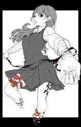Rule 34 | 1girl, abstract, bad id, bad pixiv id, blood, blunt bangs, bruise, commentary request, cuts, cutting, dithering, greyscale, halftone, highres, injury, knife, letter opener, long hair, looking at viewer, monochrome, open mouth, original, red eyes, self-harm, shirt, skirt, solo, spot color, text focus, usazaki shiro