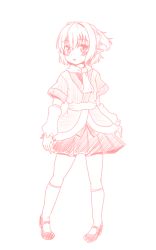 Rule 34 | 1girl, arm warmers, blush, isaki (gomi), kneehighs, mary janes, miniskirt, mizuhashi parsee, monochrome, pigeon-toed, pointy ears, ponytail, robe, shoes, short hair, sketch, skirt, socks, solo, touhou
