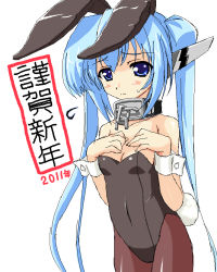Rule 34 | 10s, 1girl, 2011, alternate costume, animal ears, aonagi hayate, bad id, bad pixiv id, bare shoulders, black pantyhose, blue eyes, blue hair, blush, breast suppress, breasts, broken, broken chain, chain, collar, covered navel, cowboy shot, dated, embarrassed, fake animal ears, fake tail, flying sweatdrops, frown, hands on own chest, leotard, long hair, matching hair/eyes, new year, nymph (sora no otoshimono), oekaki, pantyhose, parted bangs, playboy bunny, rabbit ears, rabbit tail, raised eyebrows, robot ears, sideboob, sidelocks, simple background, sketch, small breasts, solo, sora no otoshimono, strapless, strapless leotard, sweatdrop, tail, twintails, very long hair, white background, wrist cuffs