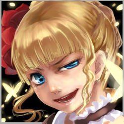 Rule 34 | 00s, beatrice (umineko), blonde hair, blue eyes, bug, butterfly, flower, frills, insect, lowres, necktie, rose, sidelocks, smile, solo, tianna, troll face, umineko no naku koro ni, uneven eyes