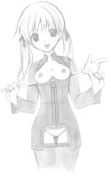 Rule 34 | blush, breasts, greyscale, long hair, monochrome, open clothes, open shirt, panties, shirt, sketch, solo, star ocean, star ocean till the end of time, thighhighs, twintails, underwear, welch vineyard