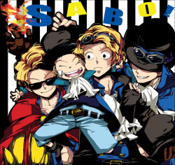 Rule 34 | 1boy, blonde hair, character name, fire, goggles, hat, male focus, multiple persona, one piece, sabo (one piece), scar
