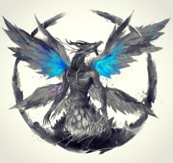 Rule 34 | dark souls (series), dark souls i, dragon, grey background, highres, multiple wings, no humans, open mouth, seath the scaleless, shimhaq, signature, simple background, solo, spread wings, wings