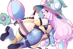 Rule 34 | 1girl, alternate costume, aqua hair, artist name, ass, bare shoulders, bellibolt, belt, boots, broom, chain, character hair ornament, creatures (company), game freak, gen 4 pokemon, hair ornament, hat, high heel boots, high heels, hot vr, iono (pokemon), legs, leotard, long hair, long sleeves, multicolored clothes, multicolored hair, nintendo, open mouth, pink hair, pokemon, pokemon sv, rotom, rotom phone, sharp teeth, shoe soles, single thighhigh, smile, solo, split-color hair, teeth, thighhighs, thighs, two-tone hair, watermark, white background, witch, witch hat, zipper