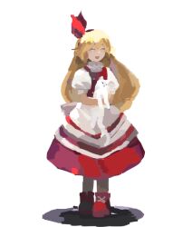 Rule 34 | 1girl, animal, blonde hair, cat, closed eyes, commentary request, ellen (touhou), flat chest, full body, hair ribbon, highres, holding, holding animal, holding cat, kaigen 1025, long hair, open mouth, puffy short sleeves, puffy sleeves, red footwear, red ribbon, red skirt, red vest, ribbon, shirt, short sleeves, skirt, smile, sokrates (touhou), solo, touhou, touhou (pc-98), vest, white cat, white shirt