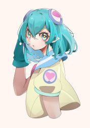 Rule 34 | 1girl, absurdres, alien, beige background, blue eyes, blue gloves, blue hair, chinese commentary, eyebrows hidden by hair, from side, gloves, hagoromo lala, hair between eyes, highres, jacket, looking at viewer, pointy ears, precure, short hair, solo, star (symbol), star in eye, star twinkle precure, symbol in eye, upper body, yellow jacket, yuer (user ecrv4275)