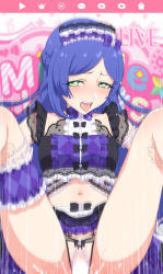 Rule 34 | 1girl, aoba rinka, blue hair, blush, bow, braid, breasts, bridal garter, censored, choker, clothed sex, clothes lift, french braid, frilled skirt, frills, green eyes, hair ornament, headdress, hetero, implied sex, kiratto pri chan, lace, long hair, looking at viewer, medium breasts, midriff, missionary, mushiro (nijie728995), navel, nijie, open mouth, parted bangs, pov, pretty series, pussy juice, ribbon, saliva, sex, skirt, skirt lift, small breasts, solo, speed lines, summer maid coord, tears, tongue, tongue out, vaginal