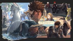 Rule 34 | &gt;:), ..., 4boys, 4girls, alisaie leveilleur, animal, arms at sides, au ra, black border, bloodshot eyes, blue sky, border, brown gloves, brown hair, capelet, cloud, commentary, constricted pupils, crying, crying with eyes open, daijanaikedo, day, dragon boy, dragon horns, drawstring, english commentary, english text, fetal position, final fantasy, final fantasy xiv, fingerless gloves, fish, g&#039;raha tia, gloves, hand wraps, highres, holding, holding animal, holding fish, hood, hood down, hooded capelet, horns, hugging own legs, krile mayer baldesion (ff14), long hair, looking at viewer, lying, male focus, mask, mask around neck, multiple boys, multiple girls, multiple views, on side, outdoors, outside border, robe, scales, short hair, sitting, sky, smile, snot, sophist&#039;s robe (ff14), sparkle, standing, streaming tears, tassel, tears, unworn mask, v-shaped eyebrows, venat (ff14), warrior of light (ff14), wavy hair, white capelet, white hair, white robe, yellow eyes, zenos yae galvus