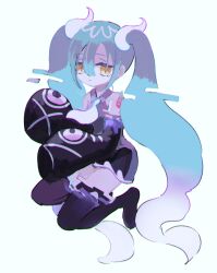Rule 34 | 1girl, absurdres, bare shoulders, black skirt, black sleeves, black thighhighs, blue hair, closed mouth, commentary request, creatures (company), detached arm, detached legs, detached sleeves, floating, full body, game freak, ghost miku (project voltage), glitch, gradient hair, grey shirt, hair between eyes, hatsune miku, highres, long hair, looking at viewer, multicolored hair, necktie, nintendo, pale skin, pokemon, print sleeves, project voltage, see-through, see-through skirt, shirt, simple background, skirt, sleeveless, sleeveless shirt, sleeves past fingers, sleeves past wrists, solo, su (sajo su5), thighhighs, twintails, very long hair, vocaloid, white hair, white necktie, will-o&#039;-the-wisp (mythology), yellow eyes