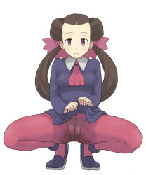 Rule 34 | 00s, 1girl, brown hair, cameltoe, chiwino, clothes lift, creatures (company), crotch seam, game freak, gym leader, hair ribbon, hair slicked back, long hair, necktie, nintendo, panties, panties under pantyhose, pantyhose, pink eyes, pink pantyhose, pokemon, pokemon rse, ribbon, roxanne (pokemon), skirt, skirt lift, solo, squatting, underwear, upskirt, wet, wet clothes, wet panties