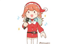 Rule 34 | 1girl, animated, breasts, chen (somanychens), dress, gradient hair, green hair, hat, holding, holding microphone, hololive, hololive english, looping animation, medium breasts, microphone, multicolored hair, musical note, open mouth, orange hair, purple eyes, santa dress, santa hat, solo, swaying, takanashi kiara, thighhighs, video, virtual youtuber, white background