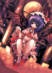 Rule 34 | 1girl, bad id, bad pixiv id, bat wings, catbell, female focus, full body, hat, highres, hourglass, purple hair, red eyes, remilia scarlet, short hair, solo, touhou, wings