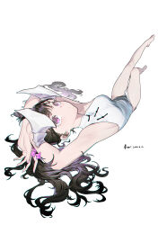 Rule 34 | 1girl, absurdres, alver, armpits, arms behind head, artist name, barefoot, between thighs, black hair, breasts, china dress, chinese clothes, chromatic aberration, dated, dot mouth, dress, foreshortening, hair spread out, highres, horns, legs, long hair, looking at viewer, lying, nail polish, on back, original, pelvic curtain, pink nails, purple eyes, side slit, sideboob, simple background, solo, thighs, toenail polish, toenails, turtleneck, turtleneck dress, white background, white dress, white horns
