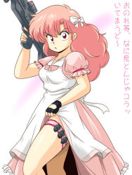 Rule 34 | 1girl, kj (k777), legs, long hair, pink hair, ran (urusei yatsura), tagme, thighs, urusei yatsura, weapon