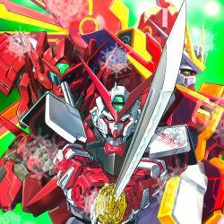 Rule 34 | extreme gundam type leos agios phase, green eyes, gundam, gundam 00, gundam 00f, gundam astraea type-f, gundam astray red frame, gundam exa, gundam seed, gundam seed astray, gundam seed destiny, holding, holding sword, holding weapon, katana, looking ahead, mecha, mecha request, mechanical wings, mobile suit, no humans, robot, science fiction, sword, tokita kouichi, v-fin, weapon, wings