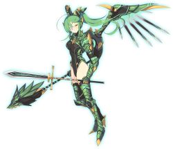Rule 34 | 1girl, ahoge, armor, armored boots, black leotard, black thighhighs, blush, boots, breasts, covered navel, detached wings, dolls order, eyepatch, flower, flower eyepatch, flower request, full body, gauntlets, gold trim, green armor, green footwear, green hair, green thighhighs, hair between eyes, hair ornament request, high heel boots, high heels, highleg, highleg leotard, holding, holding weapon, impossible clothes, impossible leotard, large breasts, leotard, long hair, looking at viewer, mecha musume, mechanical wings, neon trim, official art, parted bangs, ponytail, print footwear, print thighhighs, shiny clothes, shoulder spikes, solo, spikes, thighhighs, transparent background, tristan (dolls order), weapon, weapon request, white flower, wings, yaegashi nan, yellow eyes, yellow footwear, yellow thighhighs