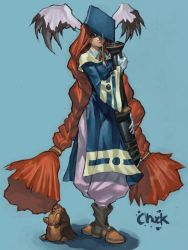 Rule 34 | animal ears, boots, braid, breath of fire, breath of fire iii, brown eyes, cannon, capcom, glasses, gloves, hat, long hair, m1 bazooka, momo (breath of fire), orange hair, rabbit ears, red hair, robe, rocket launcher, solo, twintails, weapon