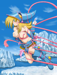 Rule 34 | 1girl, absurdres, bdsm, blonde hair, blush, bondage, boots, bound, grabbing another&#039;s breast, breasts, choker, clenched teeth, dark magician girl, duel monster, grabbing, hat, highres, ice, long hair, love (pspdspsp), one eye closed, outdoors, rape, restrained, sky, solo focus, teeth, tentacles, undressing, wince, witch hat, yu-gi-oh!, yuu-gi-ou, yu-gi-oh! duel monsters