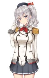 Rule 34 | 10s, 1girl, blue eyes, epaulettes, gloves, hat, highres, kantai collection, kashima (kancolle), long hair, monoku, silver hair, skirt, solo, twintails, uniform, wavy hair