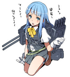Rule 34 | 10s, 1girl, blue eyes, blue hair, full body, gloves, hatsukaze (kancolle), kantai collection, loafers, long hair, looking at viewer, matching hair/eyes, school uniform, shoes, simple background, skirt, solo, super zombie, translation request, white background, white gloves, white legwear