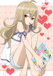 Rule 34 | 10s, 1girl, barefoot, blonde hair, brown eyes, eyebrows, feet, food, koujiro frau, mouth hold, pocky, robotics;notes, see-through, solo
