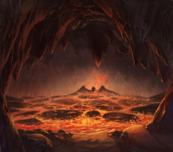 Rule 34 | cave, dragon, fire, guild wars (series), guild wars 1, lava, original, puyoakira, scenery, stalactite, the great destroyer, volcano
