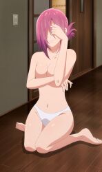 Rule 34 | 1girl, breasts, kiki (temple), large breasts, navel, purple hair, screencap, solo, stitched, temple (series), third-party edit