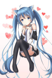 Rule 34 | 1girl, absurdly long hair, ahoge, akira (been0328), animal ears, bad id, bad pixiv id, black footwear, black skirt, blouse, blue eyes, blue hair, boots, cat ears, cat girl, cat tail, detached sleeves, floating hair, full body, grey necktie, hair between eyes, hatsune miku, heart, highres, long hair, looking at viewer, miniskirt, necktie, pleated skirt, shiny skin, shirt, skirt, sleeveless, sleeveless shirt, solo, tail, thigh boots, thighhighs, twintails, very long hair, vocaloid, white background, white shirt, zettai ryouiki