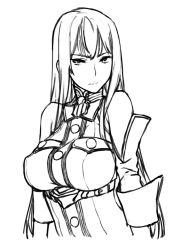Rule 34 | 00s, 1girl, 92m, bare shoulders, breasts, greyscale, large breasts, long hair, monochrome, selvaria bles, senjou no valkyria (series), sketch, solo, uniform, upper body, very long hair